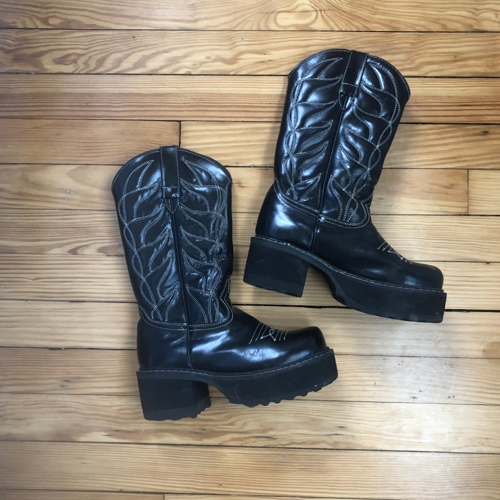 John Fluevog F-Shoes Platform Cowboy Boots, 6.5-7